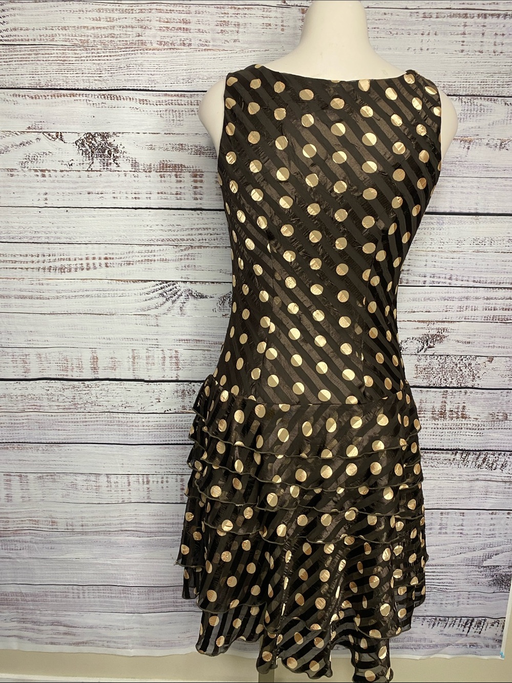 Joseph Ribkoff Sleeveless Dress with Gold Polka Dots - Picture 4 of 5
